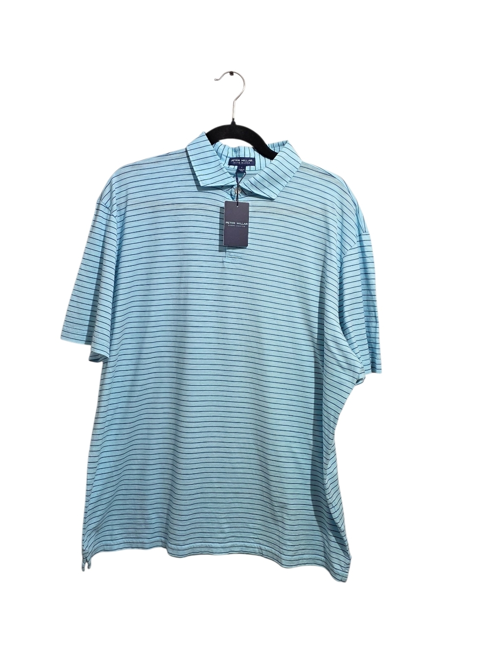 Peter Millar Crown Sport Jersey Comfort Performance Striped Polo Blue Shirt Sz L